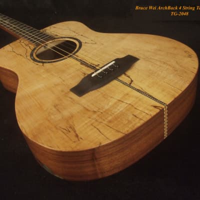 Bruce Wei Curly Spalted Maple, Walnut ARCH-BACK 4 String Tenor Guitar, Vine Inlay TG-2048 image 2
