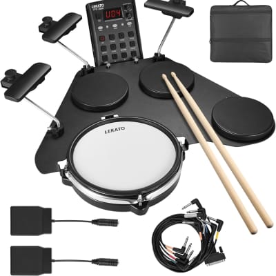 LEKATO Electronic Drum Set Portable Electric Drum Set for Beginner with Quiet Mesh Snare Drum Pads Reverb
