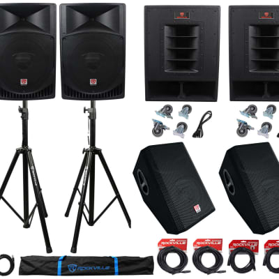 Rockville PA System w/ 15" Speakers+15" Subwoofers+12" Monitors and Stands and Cables image 12