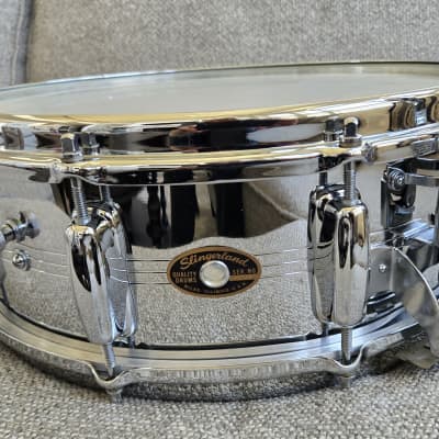 Slingerland 5x14 10 lug brass radio king snare drum 1965 - Chrome image 2