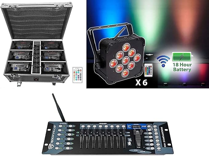 Best Pack 60 6) Black Rechargeable Lights+Case+Wireless Dmx Reverb