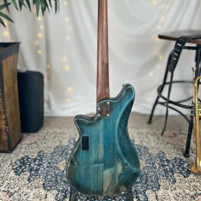Offbeat Guitars Shelby 30" Short Scale Bass in Deep Water Glow on Pine, Walnut Neck with Bubinga Fretboard, EMG TBHZ Pickup and EXB Control image 5