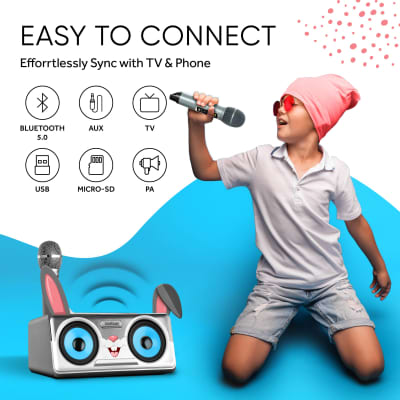 MASINGO 2023 New Portable Rabbit Karaoke Machine for Boys & Girls, w/Bluetooth Speakers, 2 Wireless Microphones, PA System & Karaoke Song Mode! Best Birthday Gift for Kids & Baby Toddlers - Spinto G3 image 2