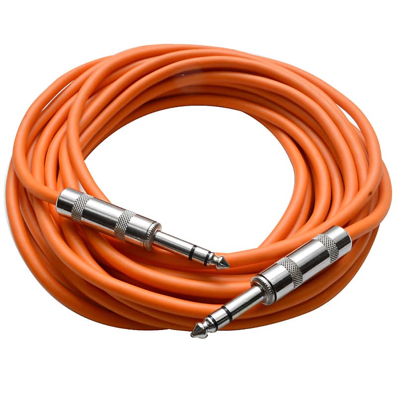 SEISMIC AUDIO - Orange 1/4" TRS 25' Patch Cable - Balanced - Effects, EQ, Mixer image 1
