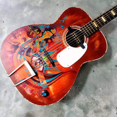 Silvertone H-615 "Robert Johnson" Acoustic Guitar w/ Goldfoil Pickup (1960s, Art by Michael Bond) image 2