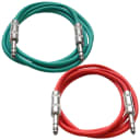 2 Pack of 1/4" TRS Patch Cables 2 Foot Extension Cords Jumper Green and Red