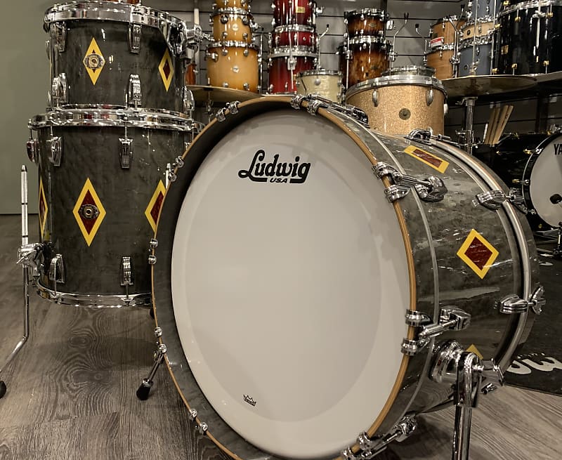 Ludwig Legacy Mahogany 3pc Shell Pack in Flash Diamond Inlay Charcoal image 1
