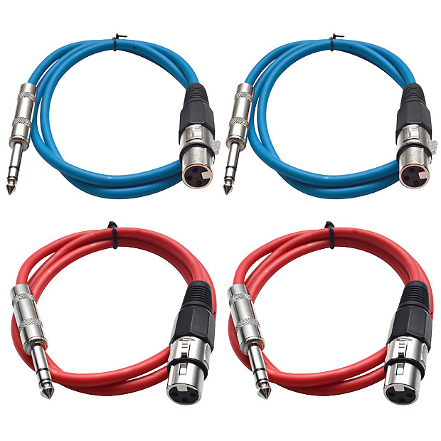 Seismic Audio SATRXL-F3-2BLUE2RED 1/4" TRS Male to XLR Female Patch Cables - 3' (4-Pack) image 1