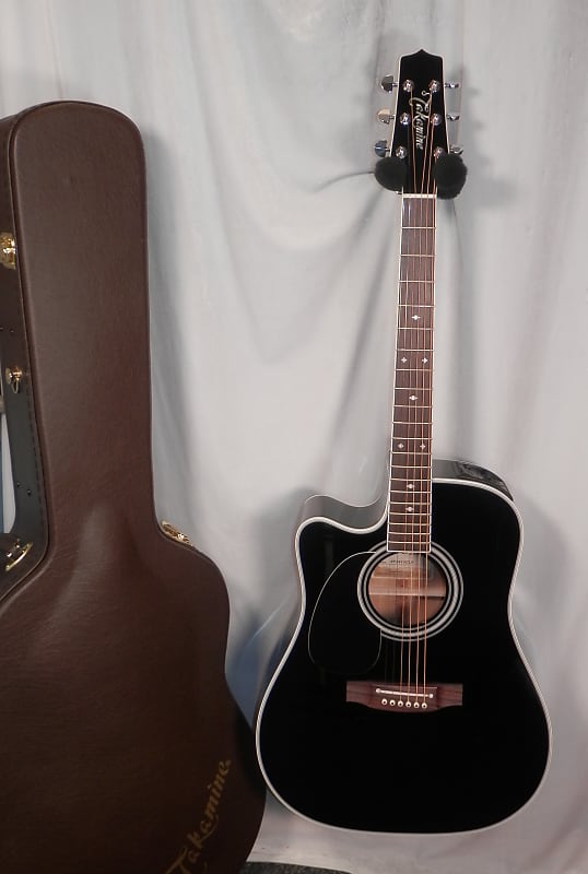 Takamine EF341SCLH Black Dreadnought Cutaway Acoustic Electric Lefty Solid Cedar Top with case image 1