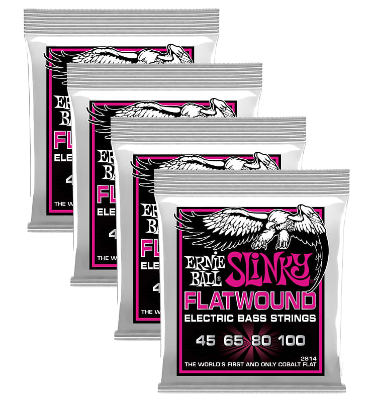 4 PACK Ernie Ball P02814 Super Slinky Flatwound Bass Set, Reverb