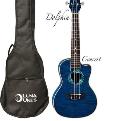 Luna Fauna Series Dolphin Quilted Maple Acoustic/Electric Concert Size Ukulele image 1
