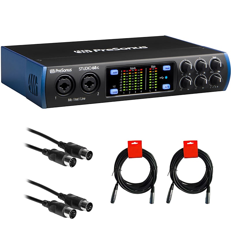 PreSonus Studio 68c Desktop USB Type-C Audio/MIDI Interface Bundle with 2x  Hosa 10' MIDI-MIDI Cable and 2x XLR-XLR Cable