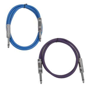 Seismic Audio SASTSX-3-BLUEPURPLE 1/4" TS Male to 1/4" TS Male Patch Cables - 3' (2-Pack)