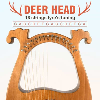 16 Metal Strings Mahogany Body Lyra Harp with Maple Saddle Carved Note Tuning Wrench Pickup Strings and Black Gig Bag image 3