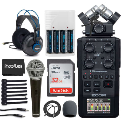 Zoom H6 All Black 6-Input /6-Track Portable Handy Recorder + Headphones + Dynamic Microphone