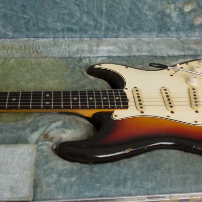 Fender Stratocaster Solid Body Electric Guitar (1965), ser. #L77176, vintage road case. image 23