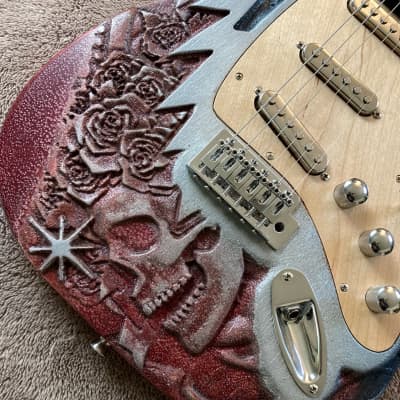 Skull and Roses Carved Woodruff Brothers Guitars - Enamel & Satin Lacquer image 3