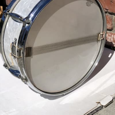 Killer Sounding Gretsch Round Badge Snare Drum, Case & Stand 1950-1969 - White Marine Pearl image 16
