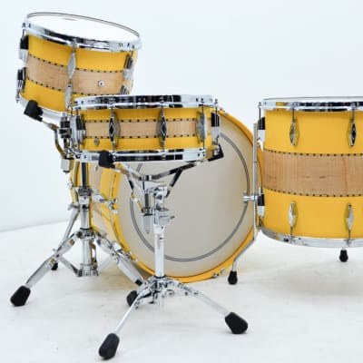 Craviotto 13/16/22/5.5x14 solid maple drum set. Private Reserve Pre-order.  Yellow/curly/Yellow image 4