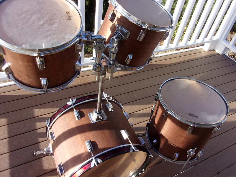 Custom 4 Piece Drum Set Shells & Hardware 22" Bass + 12" 13" & 16" Toms Transparent Red Stained Color image 1