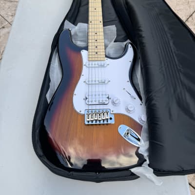New Sunburst Ash Body Indio Cali DLX Plus HSS Electric Guitar with Gig Bag - Wilkinson Bridge/Pickups, White Pickguard, Maple Fingerboard image 2