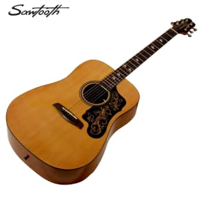 Sawtooth Acoustic Dreadnought Guitar with Black Pickguard & Custom Graphic image 6