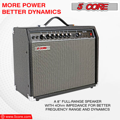 5 Core Electric Guitar Amplifier 40W Solid State Mini Bass Amp w 8” 4-Ohm Speaker EQ Controls Drive Delay ¼” Microphone Input Aux in & Headphone Jack for Studio & Stage for Studio & Stage- GA 40 BLK image 4