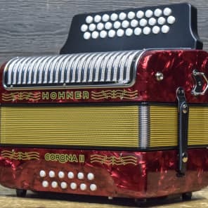 Hohner Corona II 3-Row 12-Bass 31-Button G/C/F Red Diatonic Accordion w/Bag image 2