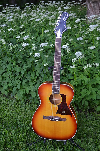 Vintage 1969 Harmony H167 Cherry Burst Solid Spruce Top Acoustic Guitar Near Mint Sovereign