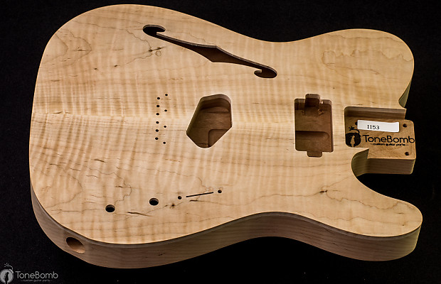 Flame Maple on Alder Tele Tummy Cut Thinline Unfinished ToneBomb