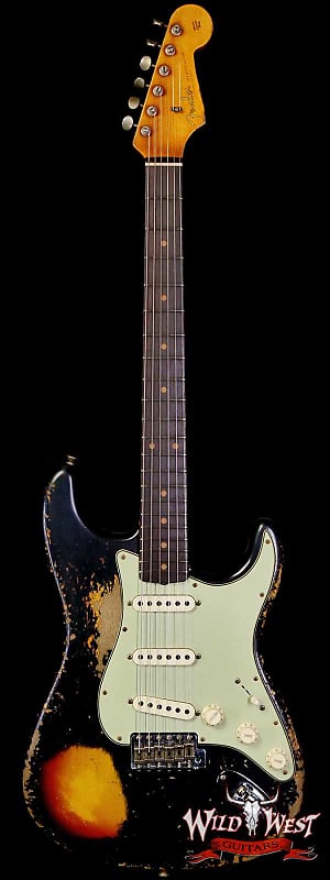 Fender Custom Shop 1959 Stratocaster Dark AAA Rosewood Board Super Heavy Relic Black over 3 Tone Sunburst 7.35 LBS image 1