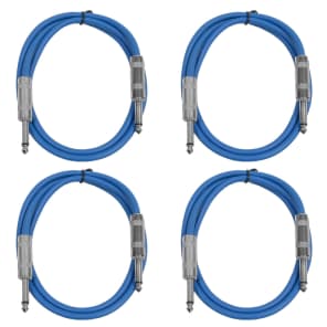 Seismic Audio SASTSX-2-4BLUE 1/4" TS Male to 1/4" TS Male Patch Cables - 2' (4-Pack)