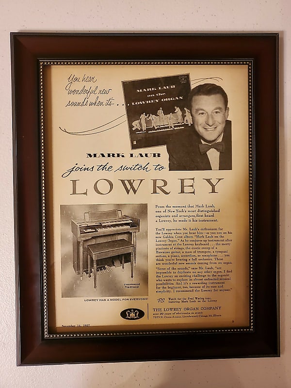 1957 Lowrey Organs Promotional Ad Framed Mark Lauren Lowrey Lincolnwood Organ Original image 1