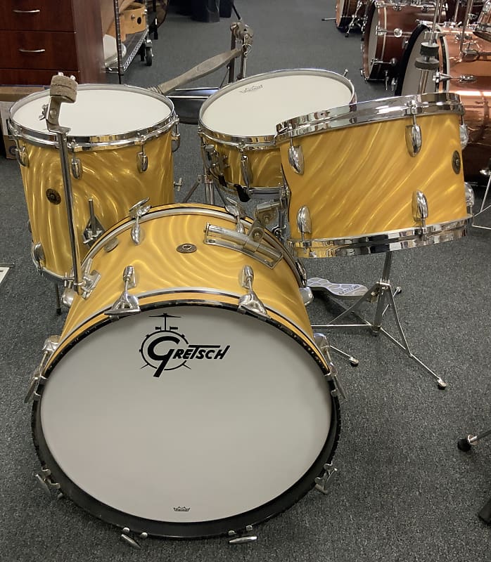 Gretsch 12/14/20/5.5 Progressive Jazz 60s drum set gold satin flame. MINT! image 1
