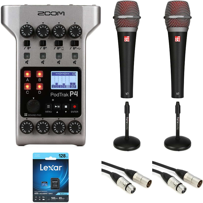 Zoom PodTrak P4 4-input Ultimate Recorder Portable Interview Bundle | Reverb