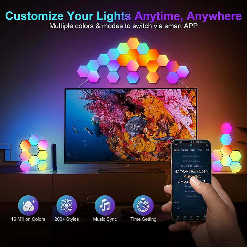 Hexagon Lights Remote Controlled, Smart RGB LED Wall Lights