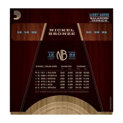 D'Addario NB1252BT Nickel Bronze Acoustic Guitar Strings, Balanced Tension Light image 3