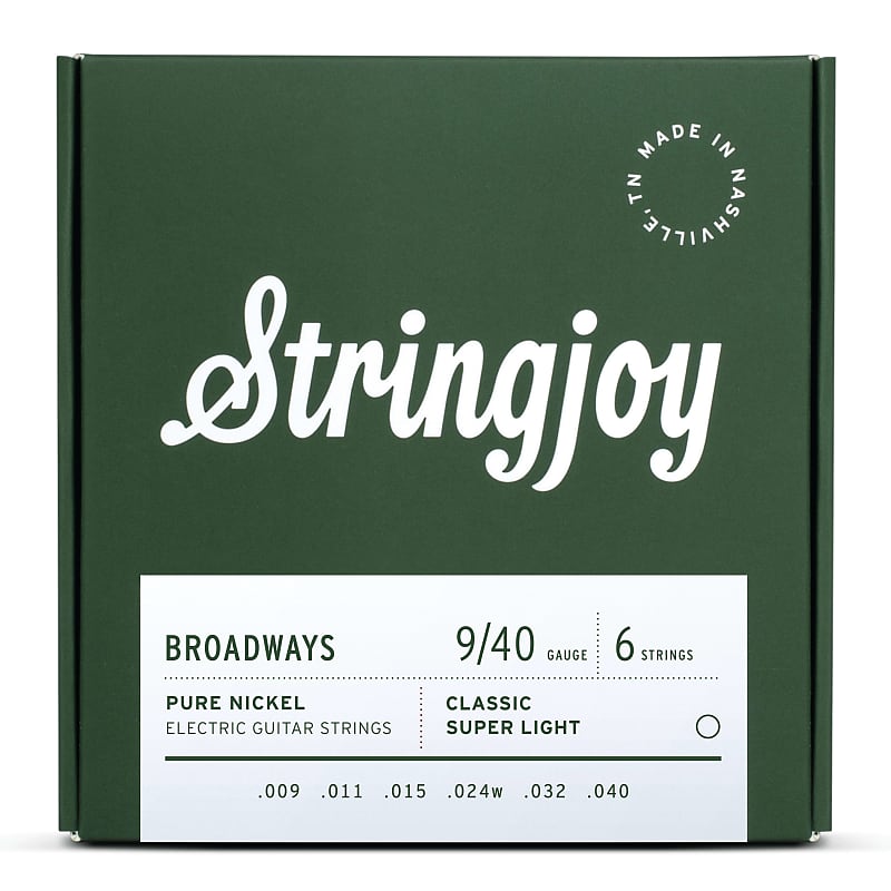 Stringjoy Broadways | Classic Super Light Gauge (9-40) Pure Nickel Electric Guitar Strings image 1