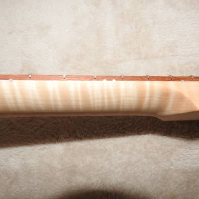 Unfinished Strat Style Neck Lacewood Curly on Flame Maple Strat 24.75 Conversion Neck 21 M/J Frets image 9