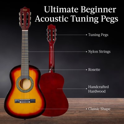Best Choice Products Kids Acoustic Guitar Beginner Starter Kit with Carrying Case - 30in-Natural Mahogany image 3