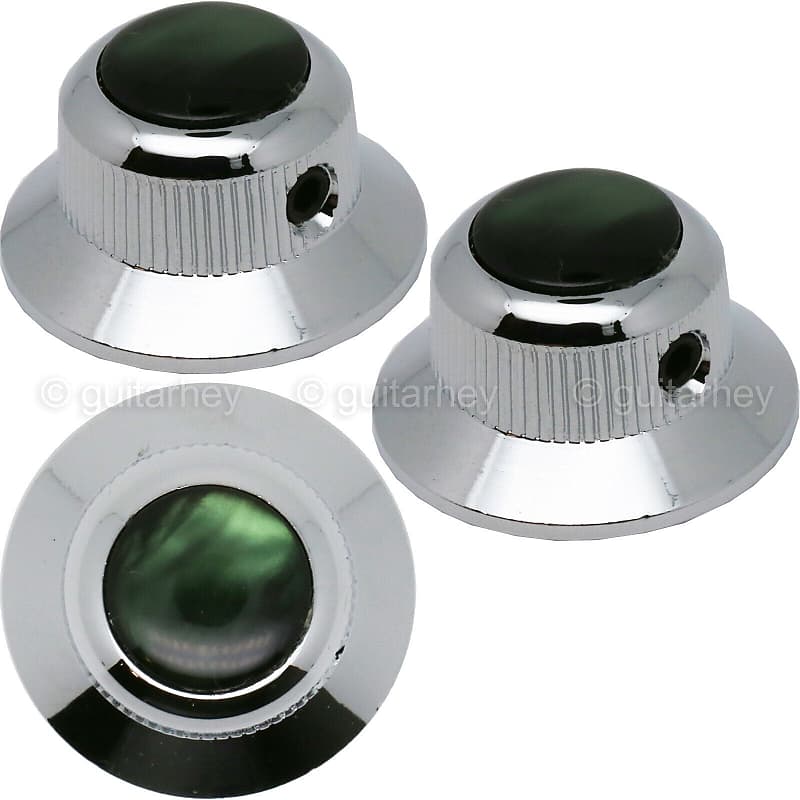 NEW (3) Q-Parts UFO Guitar Knobs KCU-0764 Acrylic Green Pearl on Top - CHROME image 1