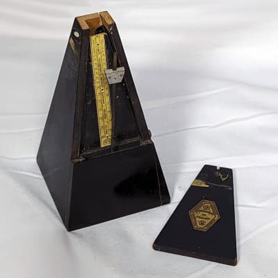 Antique Wood Metronome de Maelzel by Seth Thomas Clocks in Dark Walnut with Brass Trim image 1