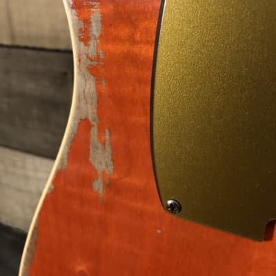 Von K Guitars T-Time GT Tele Flame Maple Slab Top Binding Aged Gretsch Orange Relic Nitro Lacquer image 7