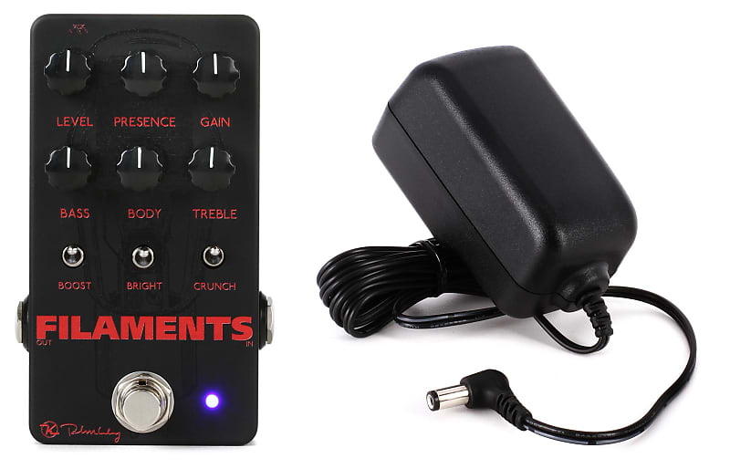 Keeley Filaments High Gain Distortion Pedal  Bundle with Dunlop ECB-004 18 Volt 500mA Power Supply image 1