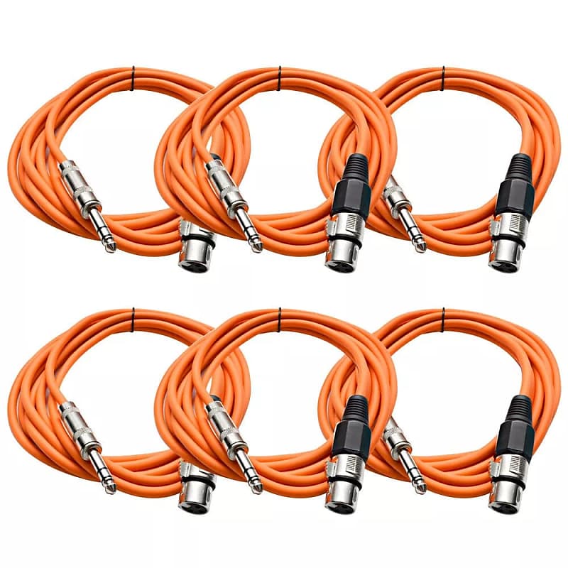 6 pack 1/4" Trs Xlr Female 10' Patch Cables - Orange image 1