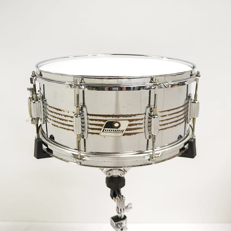 Ludwig Rocker 6.5x14" 8-Lug Ribbed Steel Snare with Black / White Badge Early 1990s image 1