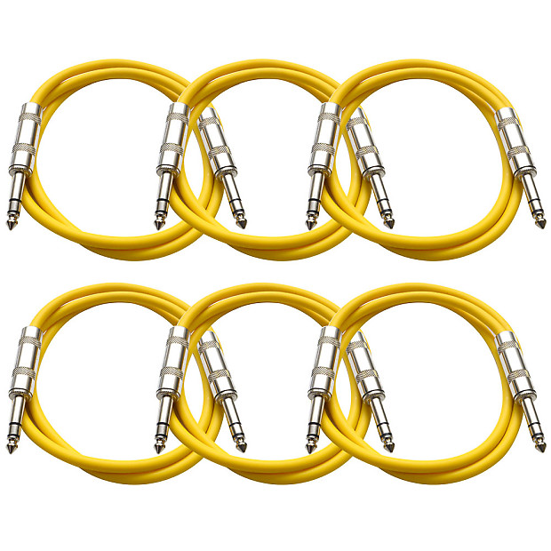 Seismic Audio SATRX-2YELLOW6 1/4" TRS Patch Cables - 2' (2-Pack) image 1