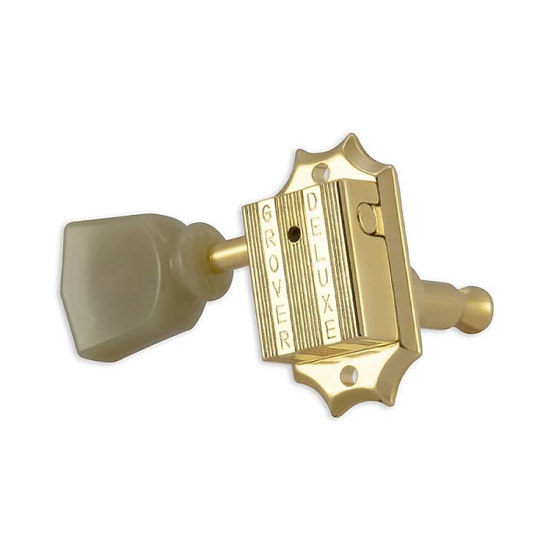 Grover 135 / 136 Kluson Deluxe Style Tuners 3 x 3 w/ Bolt Bushing (Gold, Tulip/Keystone) image 1