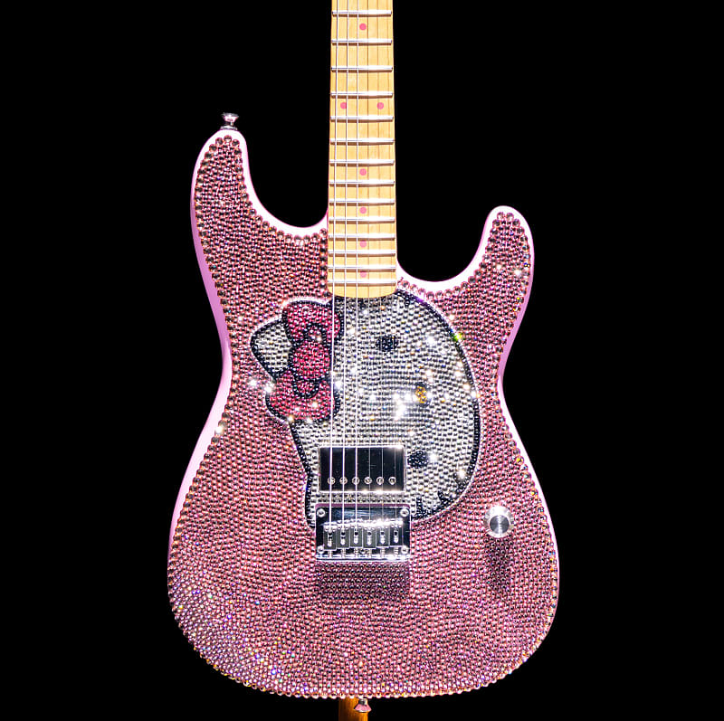 Swarovski crystals Fender Squier Hello Kitty Stratocaster Kitty White custom electric guitar