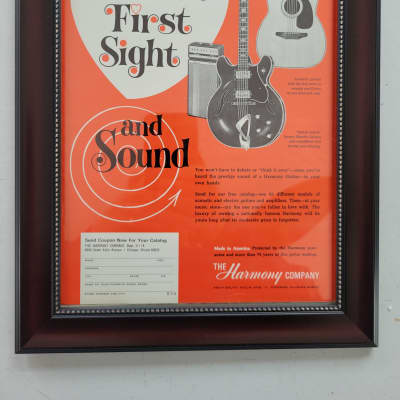 1968 Harmony Guitars Color Promotional Ad Framed Harmony H-72 Electric, Sovereign Acoustic & H-535 Amp Original for sale